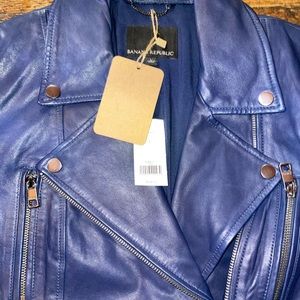 NWT Blue Leather Moto Jacket